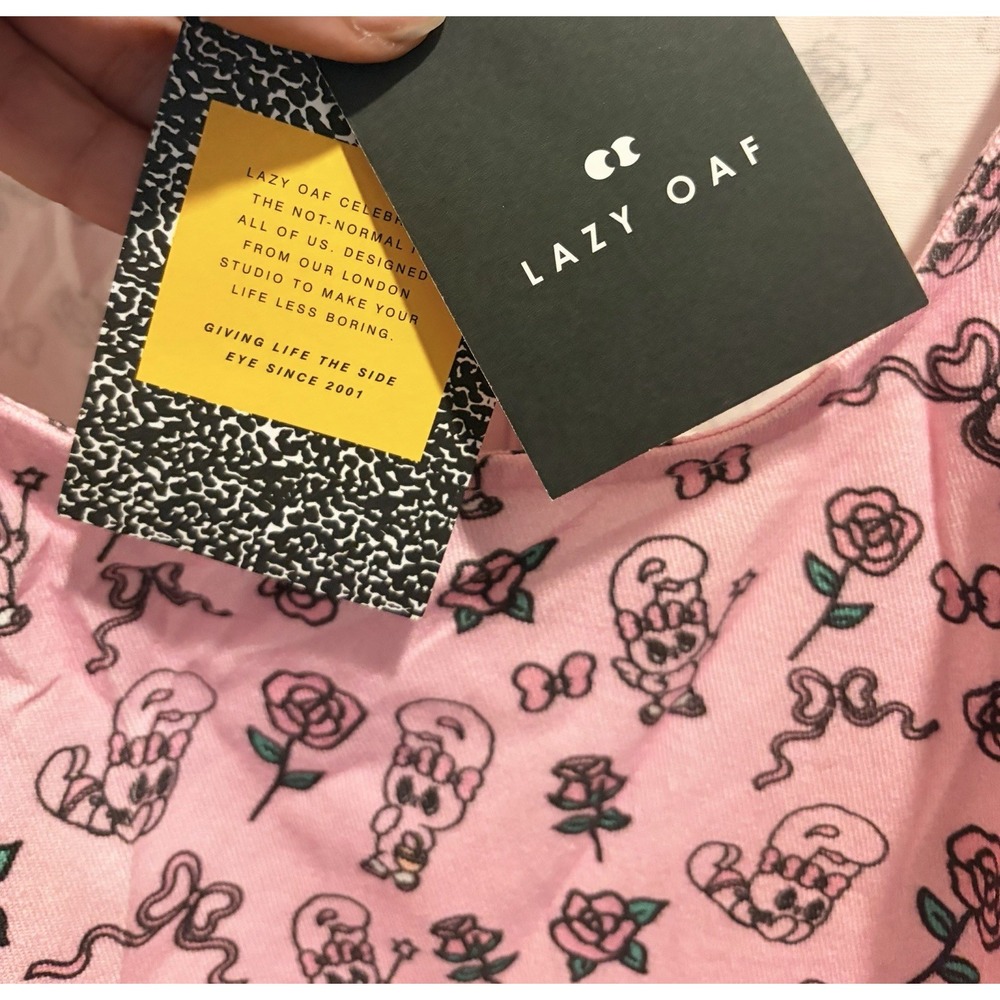 Lazy Oaf Curve Dress Size 18 Pink Cartoon Print Ruffle Sleeve Mini Dress NWT - Picture 3 of 16